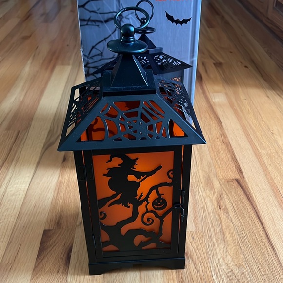 Halloween Lantern - 7.1”Lx7.1”Wx15.2”H. Includes LED candle with auto timer. - Picture 2 of 9